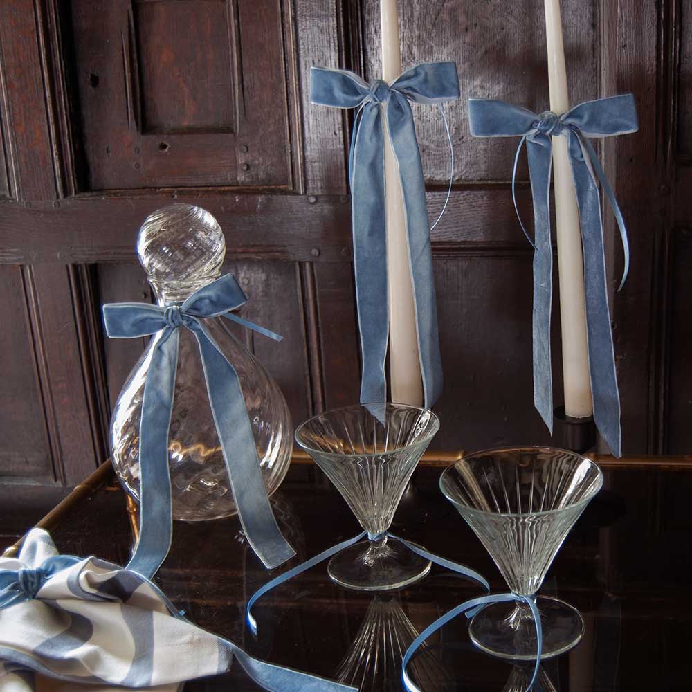Velvet Decorative Bow - Dusky Sky (Set 4)