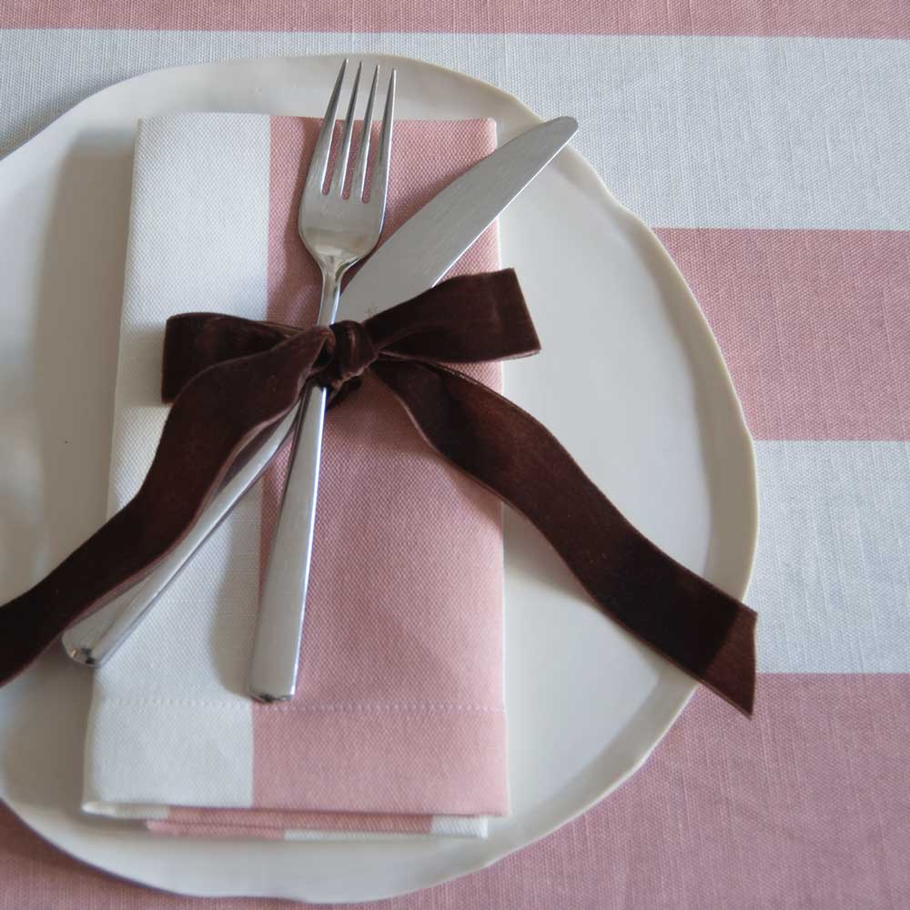 Pink Wide Striped Linen Napkin: 4 Set