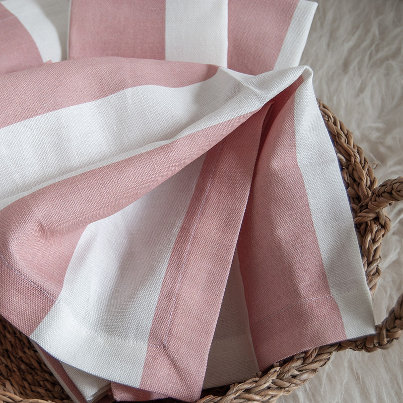 Pink Wide Striped Linen Napkin: 4 Set