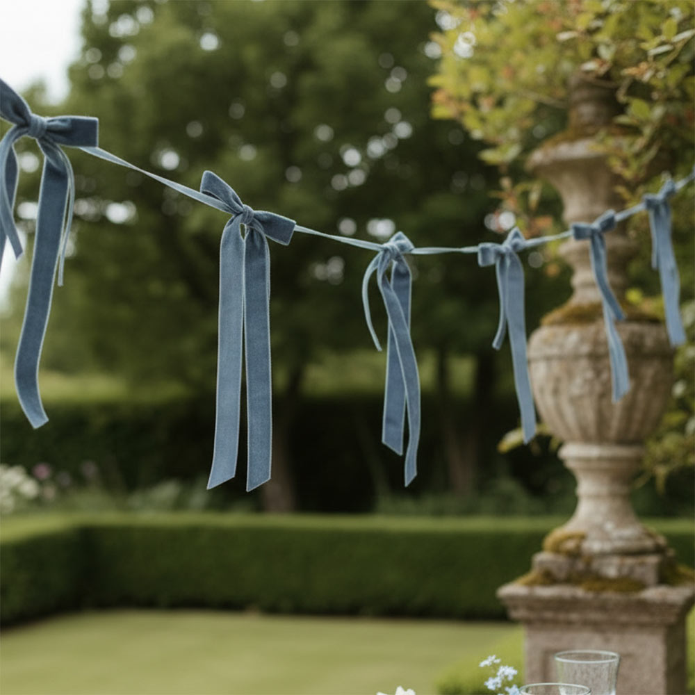 Velvet Decorative Bow - Dusky Sky (Set 4)