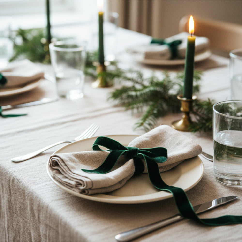 Velvet Decorative Bow - Evergreen (Set 4)
