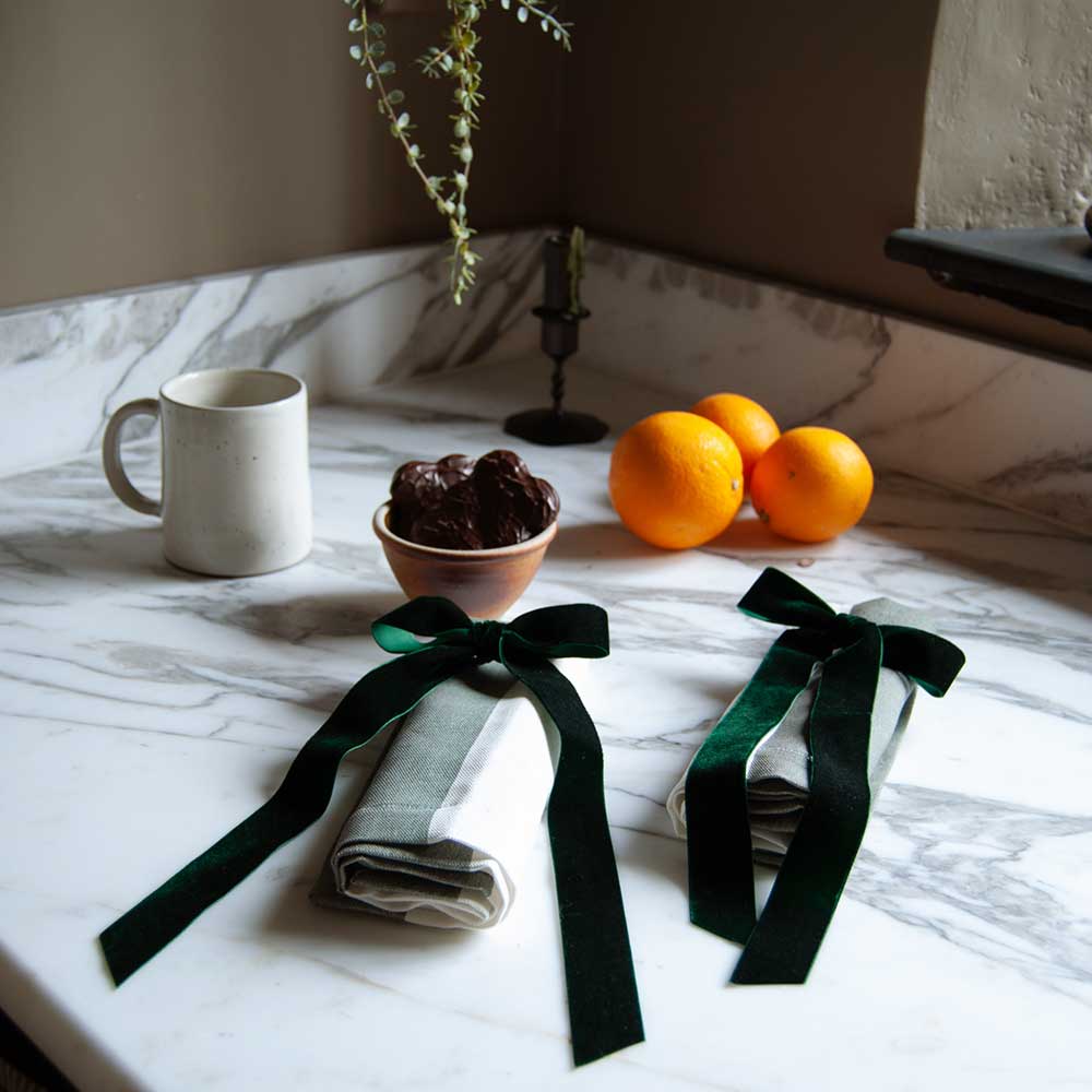 Velvet Decorative Bow - Evergreen (Set 4)