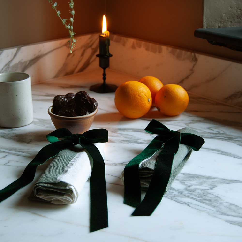 Velvet Decorative Bow - Evergreen (Set 4)