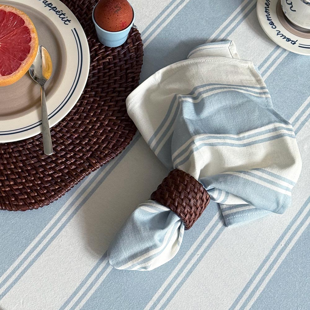 Murano Stripe Organic Ruffled Cotton Tablecloth - Azzure Drift