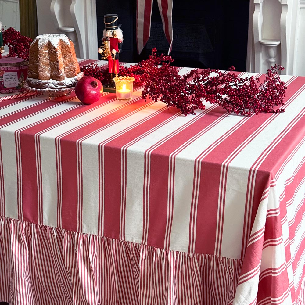 Murano Stripe Organic Ruffled Cotton Tablecloth  - Rosato