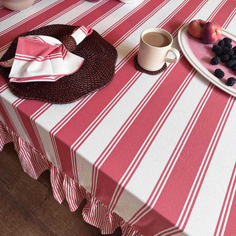 Murano Stripe Organic Ruffled Cotton Tablecloth  - Rosato