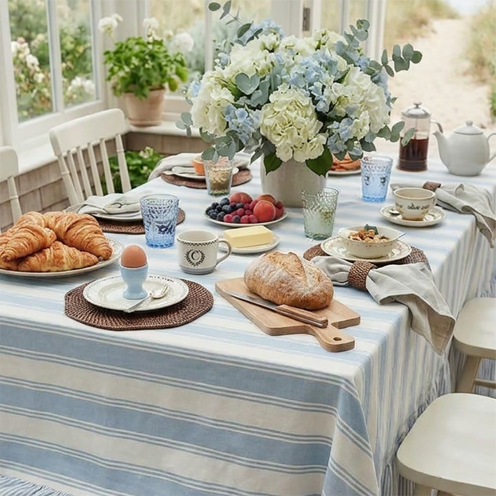 Ruffled Organic Cotton Tablecloth – Azzure Drift Stripe