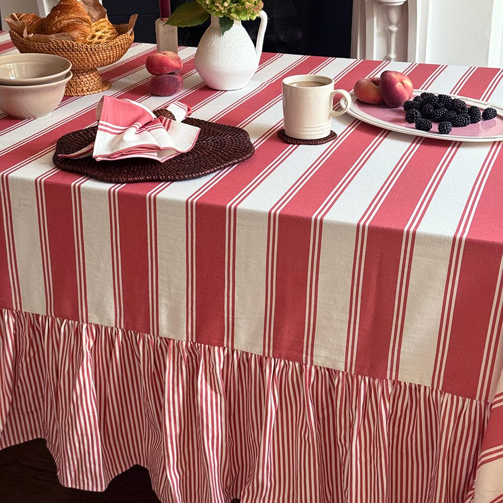 Murano Stripe Organic Ruffled Cotton Tablecloth  - Rosato