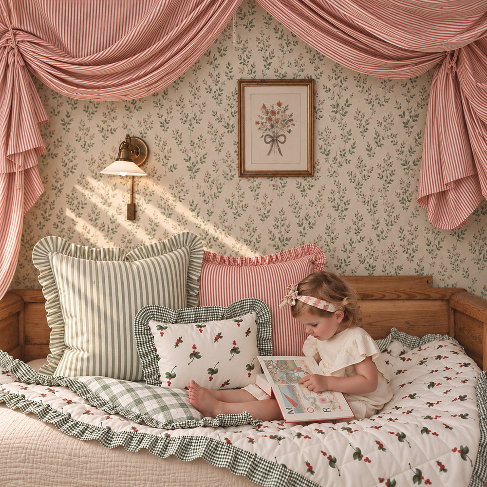 The Orchard Ruffled Quilt & Pillow Set - Raspberry