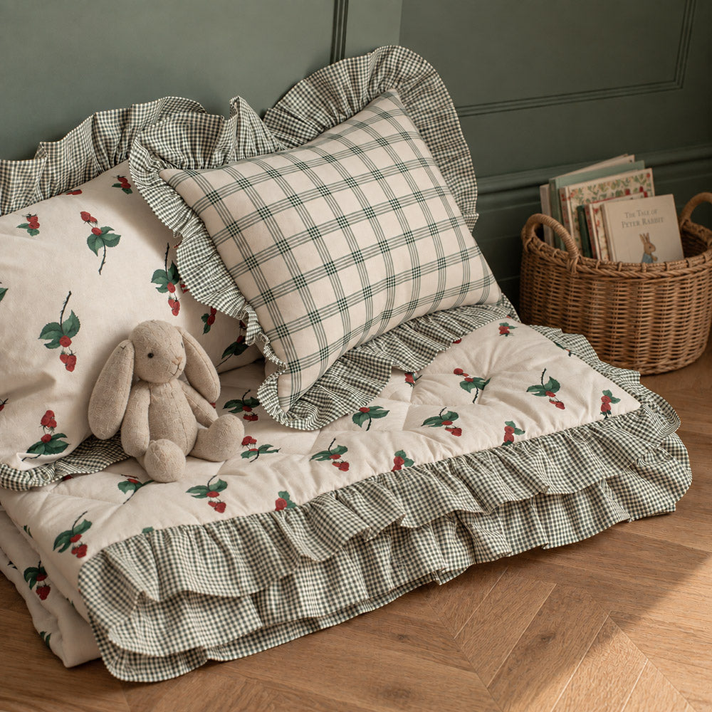 The Orchard Ruffled Quilt & Pillow Set - Raspberry