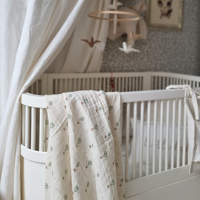 Large Organic Muslin Swaddle with Hot Air Balloon Hand painted Design Evie Skye London