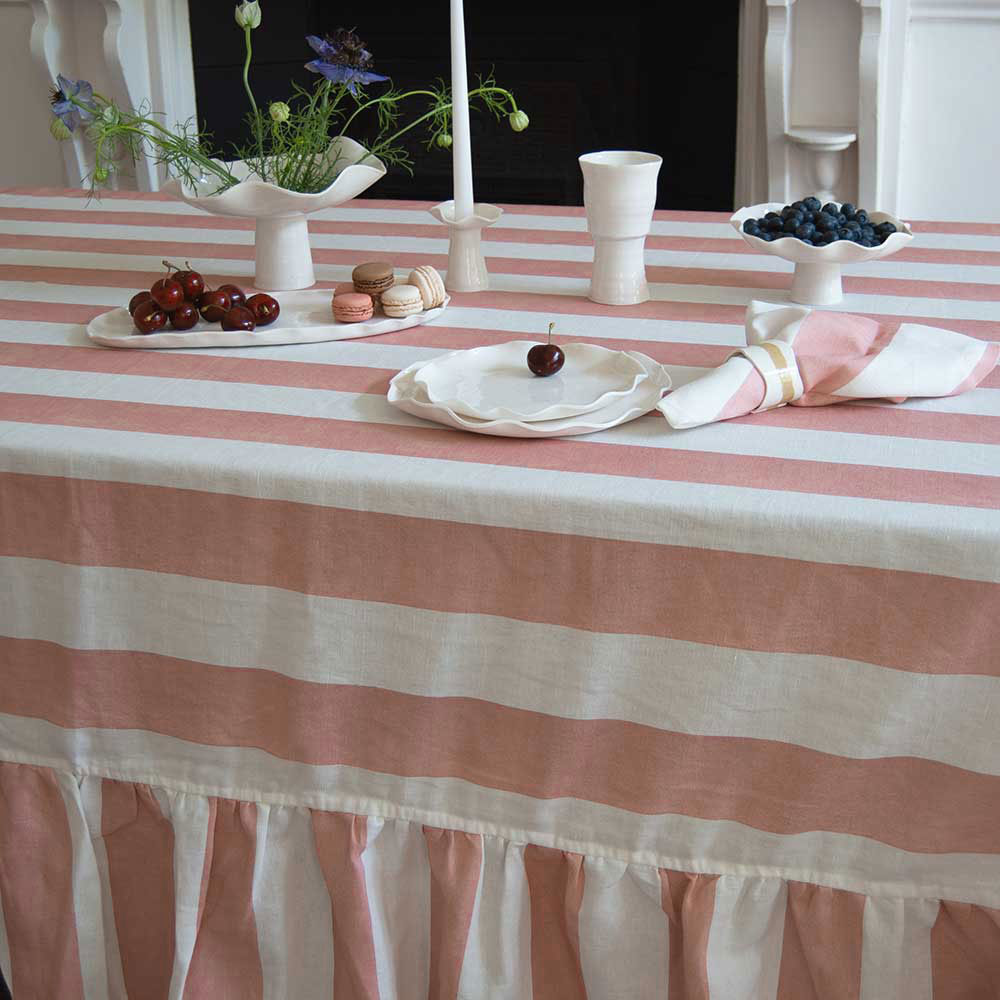 Riviera Pink Striped Rectangle Tablecloth Ruffle
