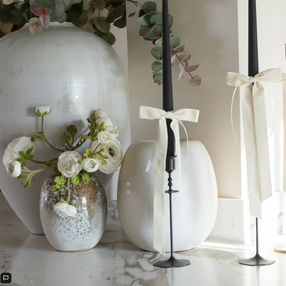 Velvet Decorative Bow - Winter Pearl (Set 4)