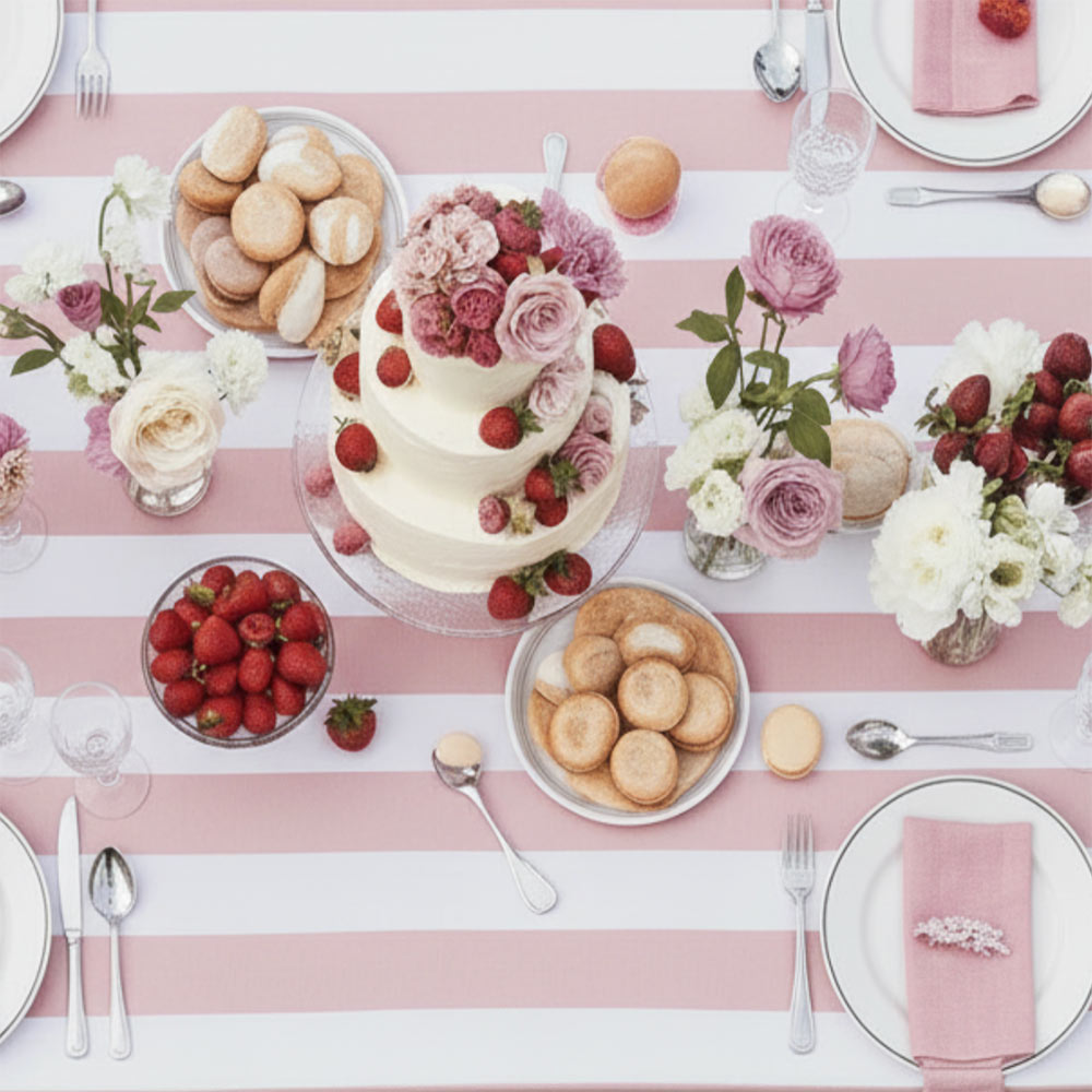 Riviera Pink Striped Rectangle Tablecloth Ruffle