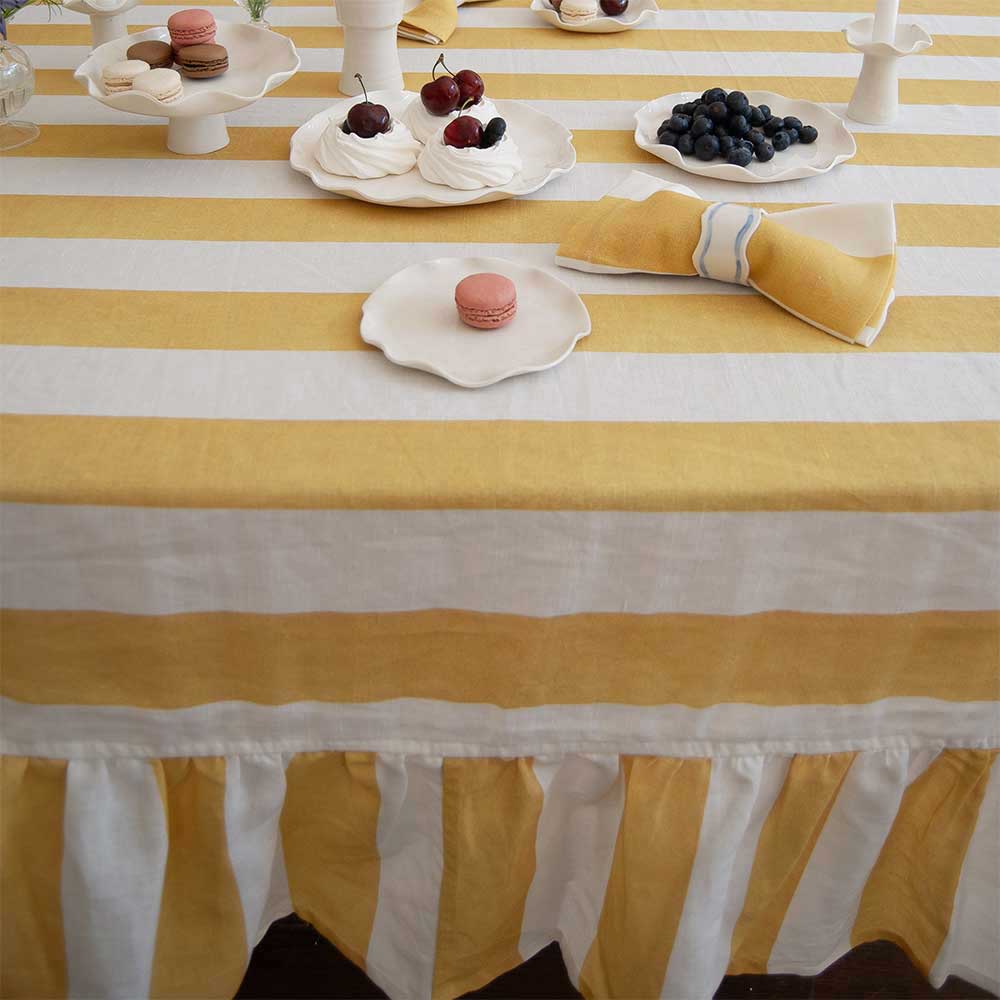 Riviera Yellow Striped Rectangle Tablecloth Ruffle