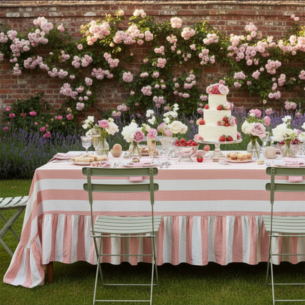Riviera Pink Striped Rectangle Tablecloth Ruffle