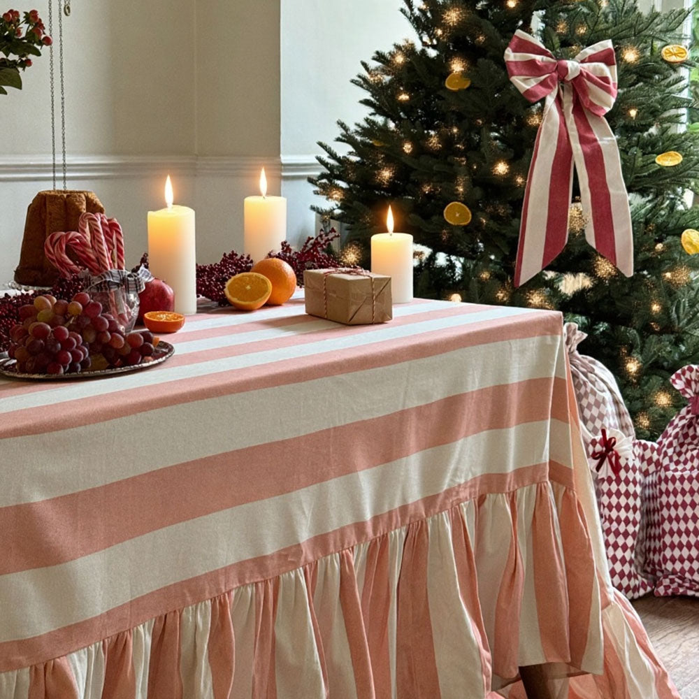 Riviera Pink Striped Rectangle Tablecloth Ruffle