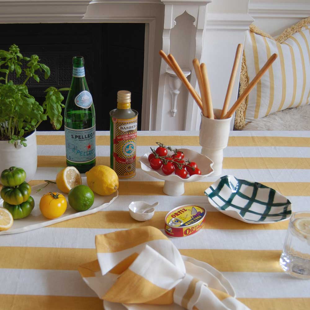 Riviera Yellow Striped Rectangle Tablecloth Ruffle