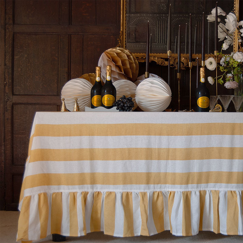 Riviera Yellow Striped Rectangle Tablecloth Ruffle