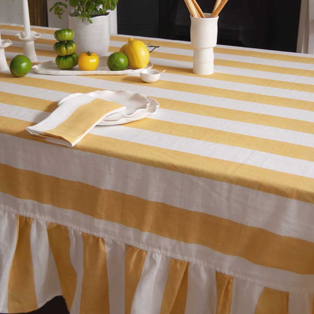 Riviera Yellow Striped Rectangle Tablecloth Ruffle