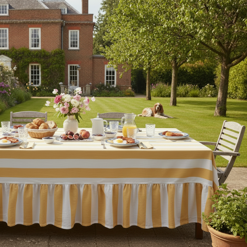 Riviera Yellow Striped Rectangle Tablecloth Ruffle