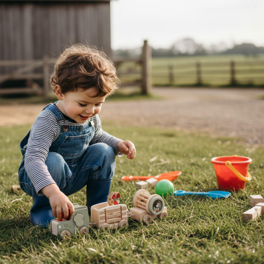 Little Wooden Tractor & Trailer Set