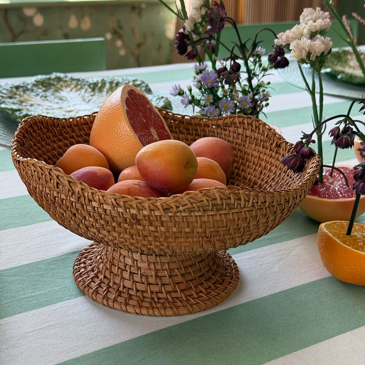 Handwoven Scalloped Rattan Pedestal Bowls