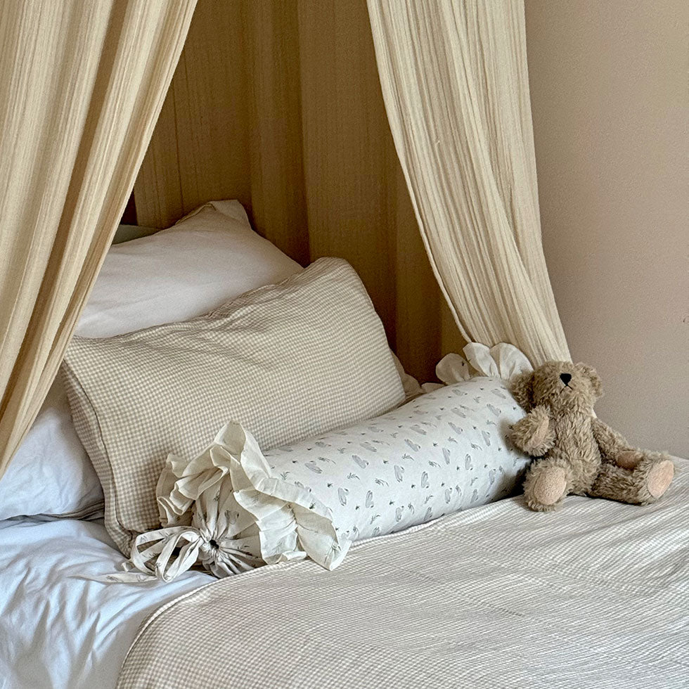 Organic Ruffled Bolster Cushion Cover - Swans & Reeds