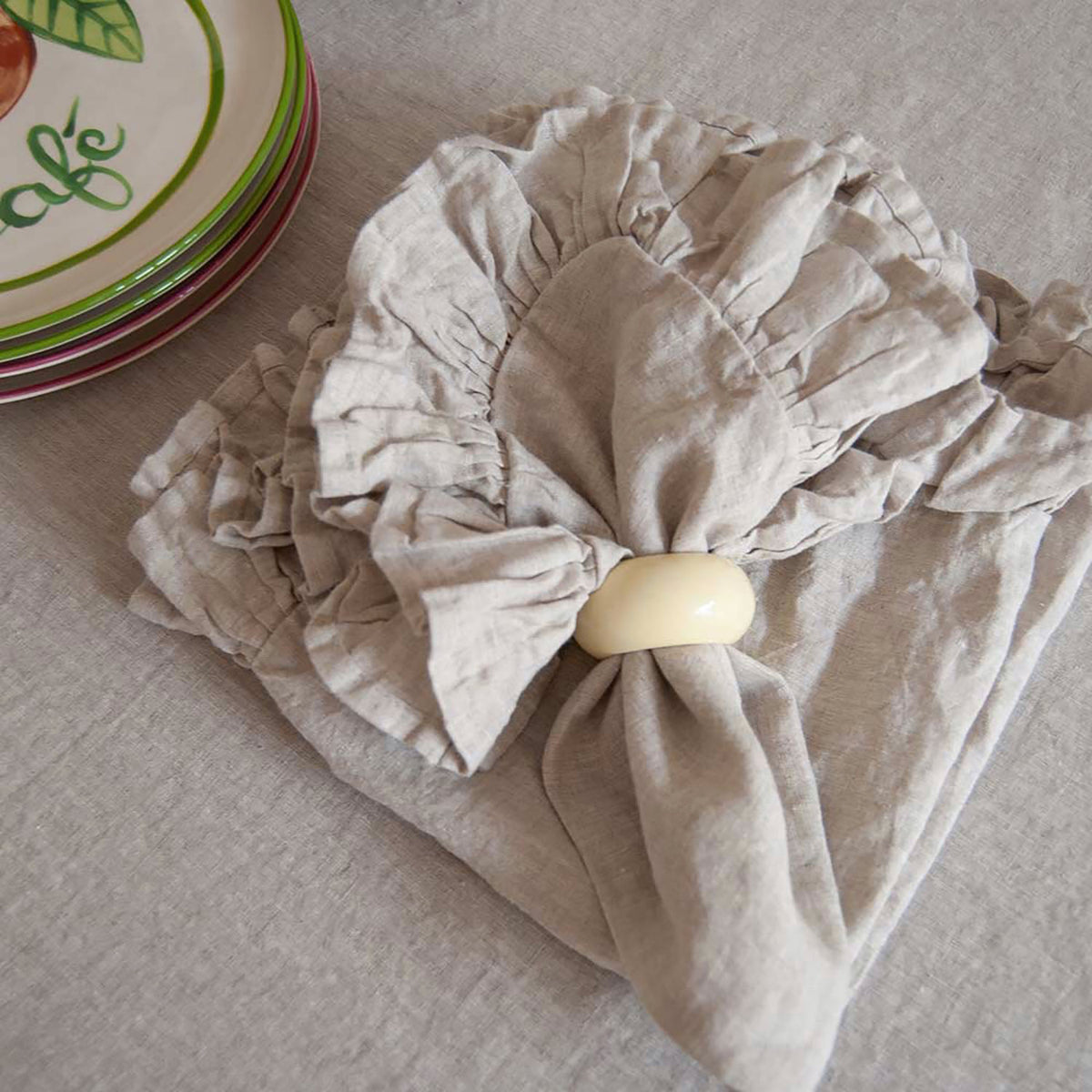Mistral Drape Ruffled Linen Napkins: Brume (Natural) - Set of 4