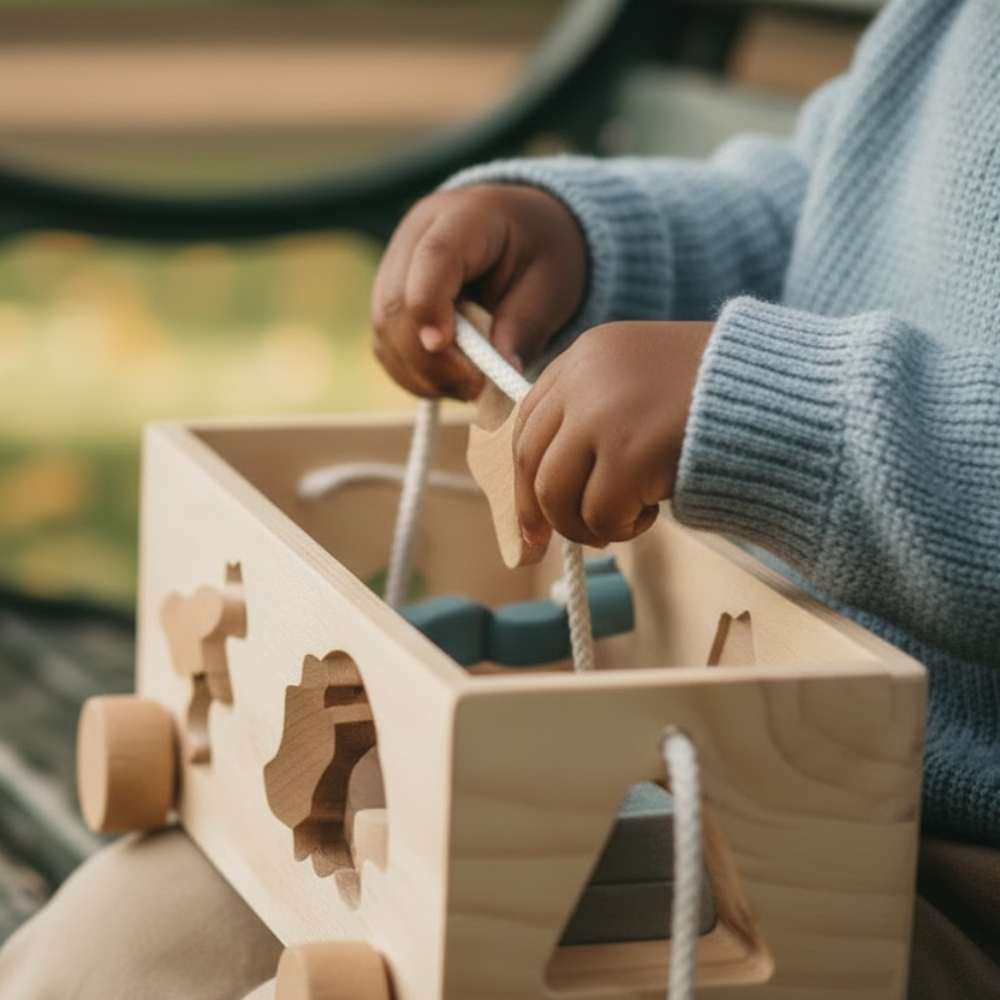 Little Wooden Dinosaur Lacing & Sorting Box