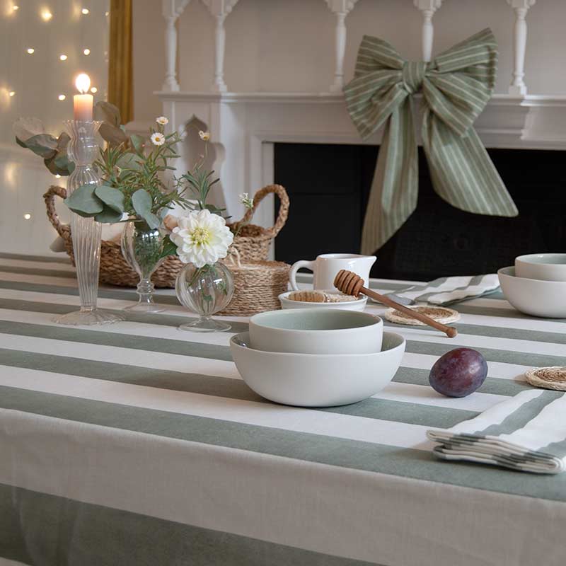 Sage Striped Linen Napkin: 4 Set