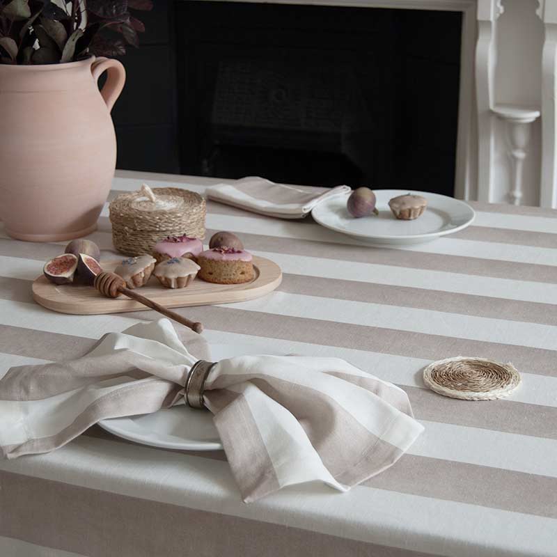 Riviera Mocha Striped Rectangle Tablecloth Ruffle