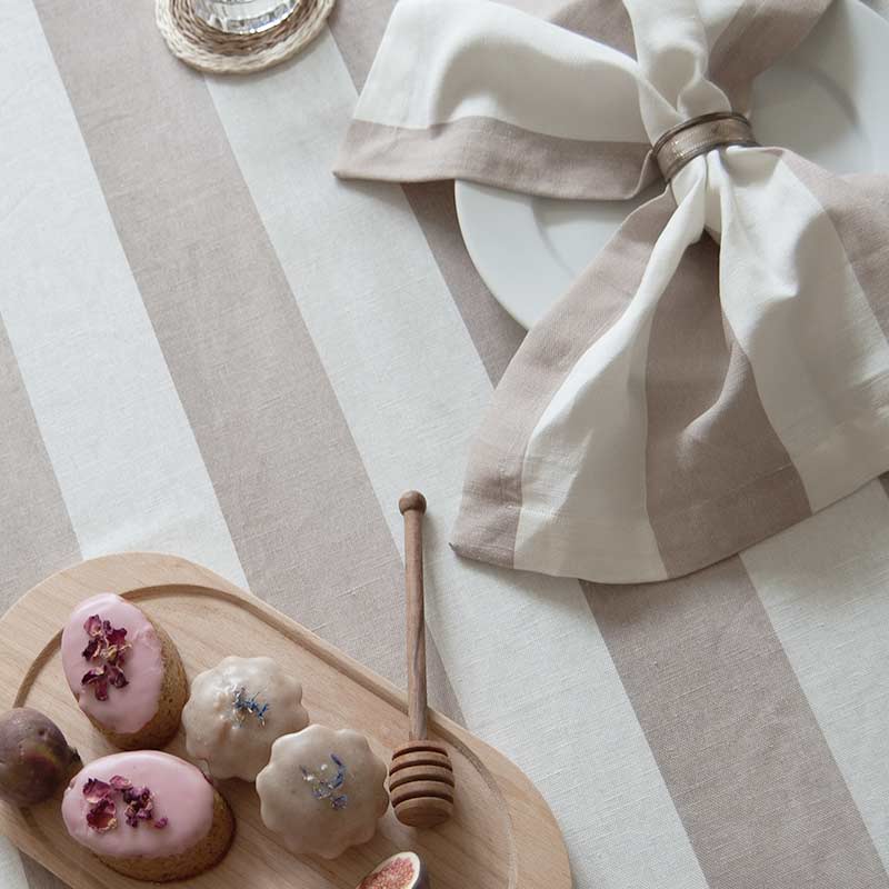 Mocha Wide Striped Linen Napkin: 4 Set