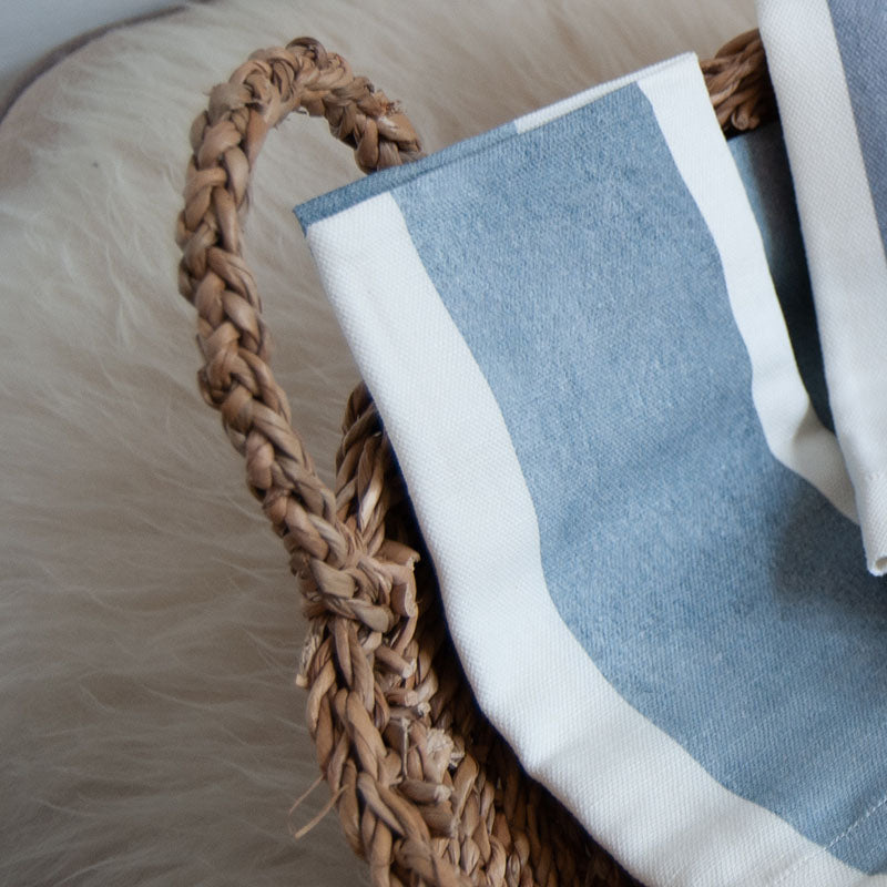 Organic Linen Blue Striped Napkin - coastal home - summer entertaining Evie & Skye