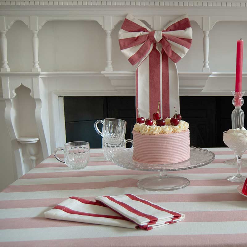 Red Striped Linen Napkin: 4 Set