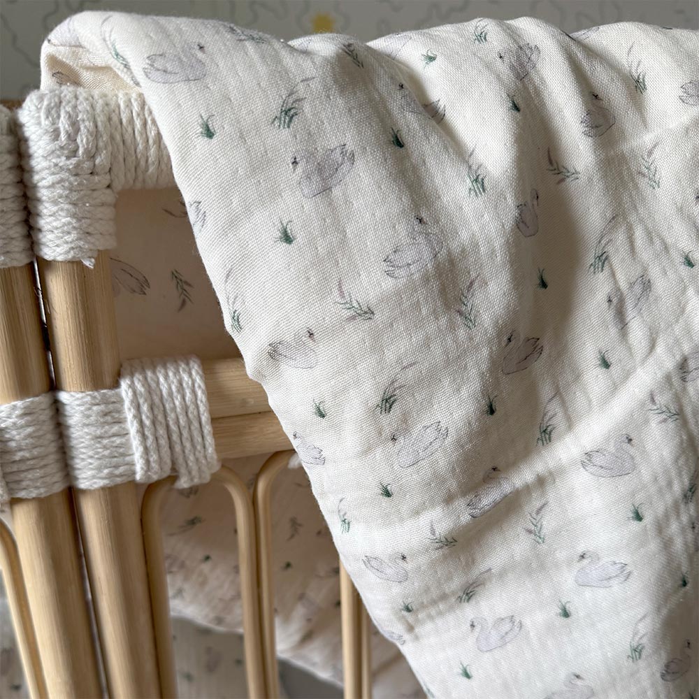 Organic Muslin Bedding  Set -  Swans