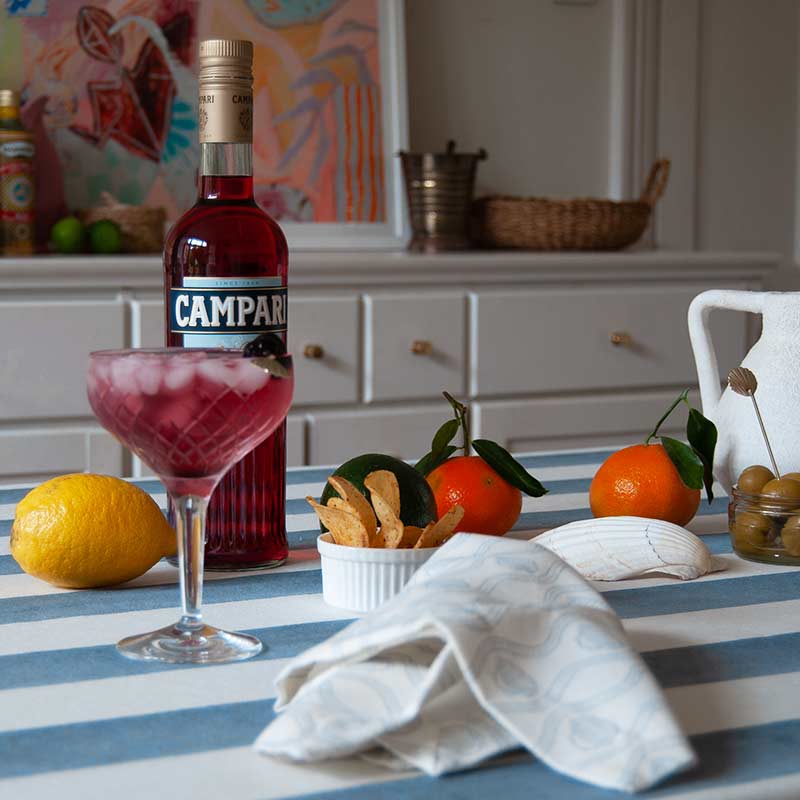 Riviera Blue Striped Rectangle Tablecloth Ruffle
