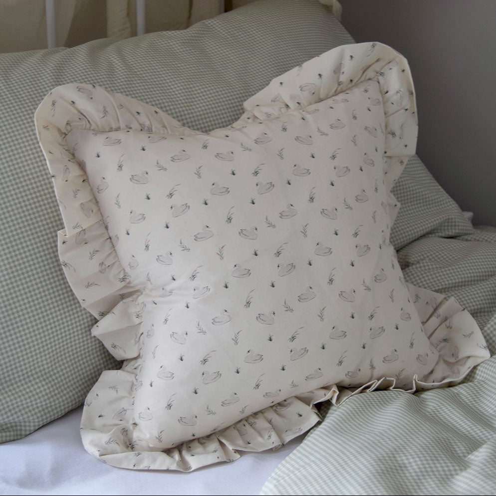 Organic Decorative Ruffled Cushion Cover - Swans