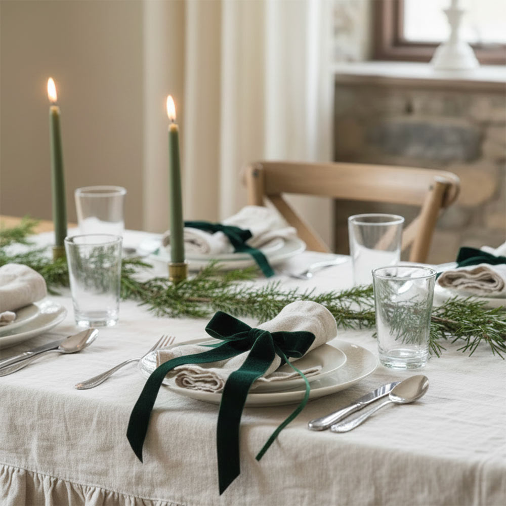 Velvet Decorative Bow - Evergreen (Set 4)