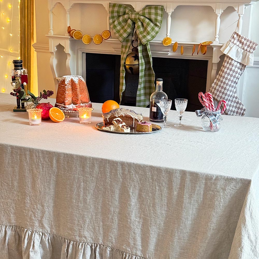 Mistral Drape Ruffled Linen Tablecloth: Brume (Natural)