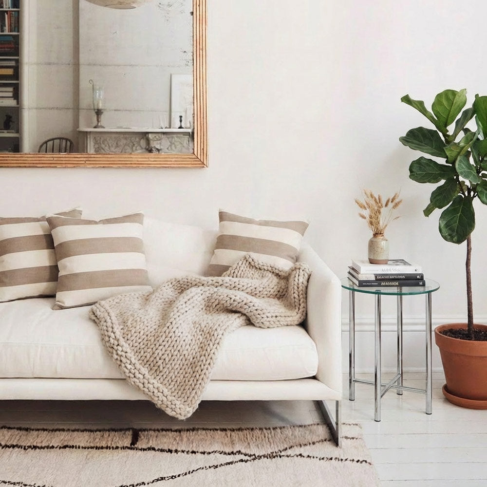 Riviera Striped Linen Cushion - Mocha