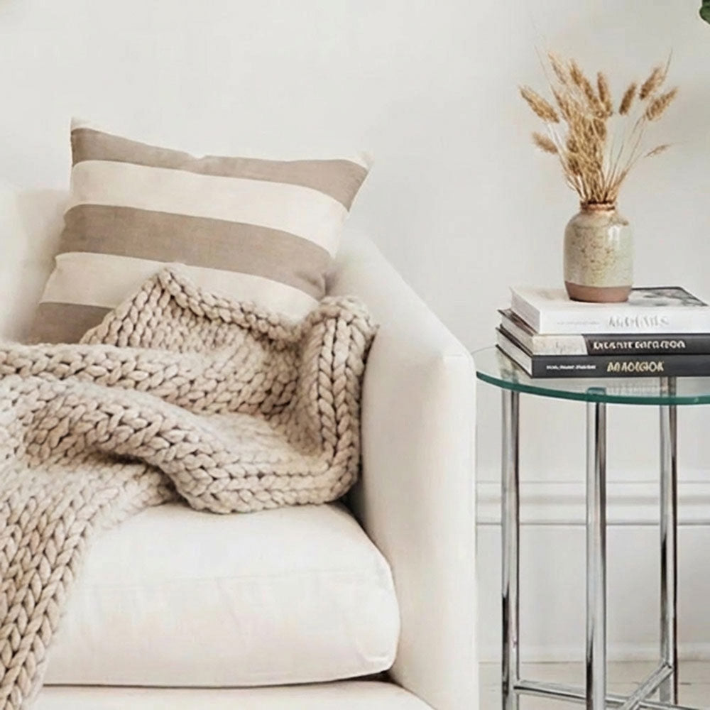 Riviera Striped Linen Cushion - Mocha