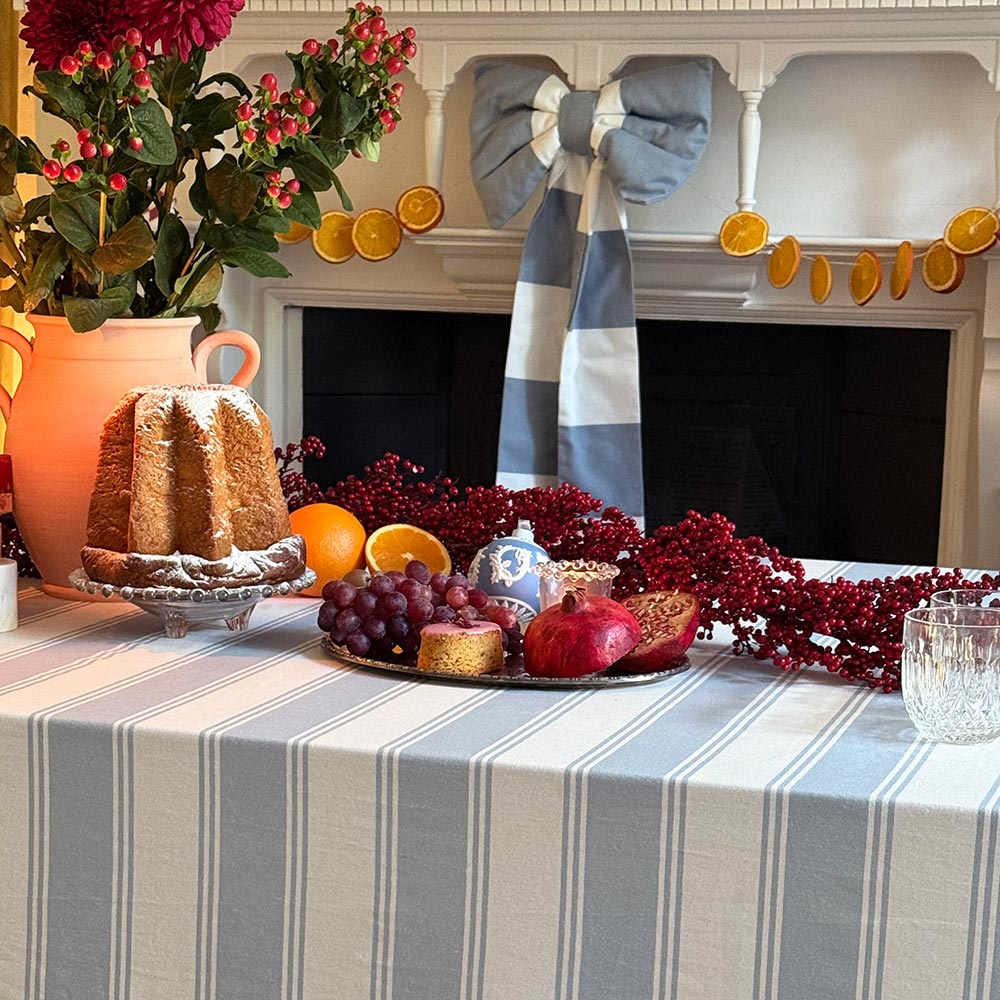 Murano Stripe Organic Ruffled Cotton Tablecloth - Azzure Drift