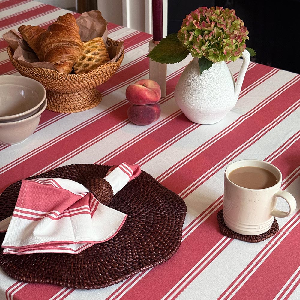 Murano Stripe Organic Ruffled Cotton Tablecloth  - Rosato