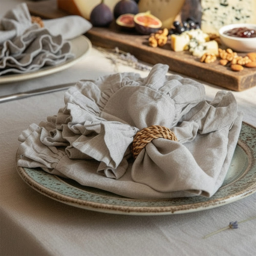 Mistral Drape Ruffled Linen Napkins: Brume (Natural) - Set of 4