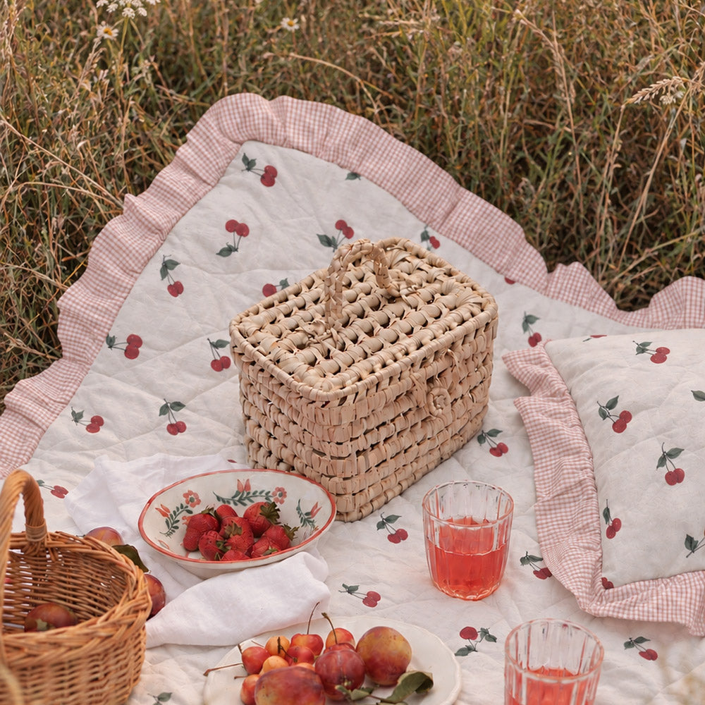 The Orchard Ruffled Quilt & Pillow Set - Cherry