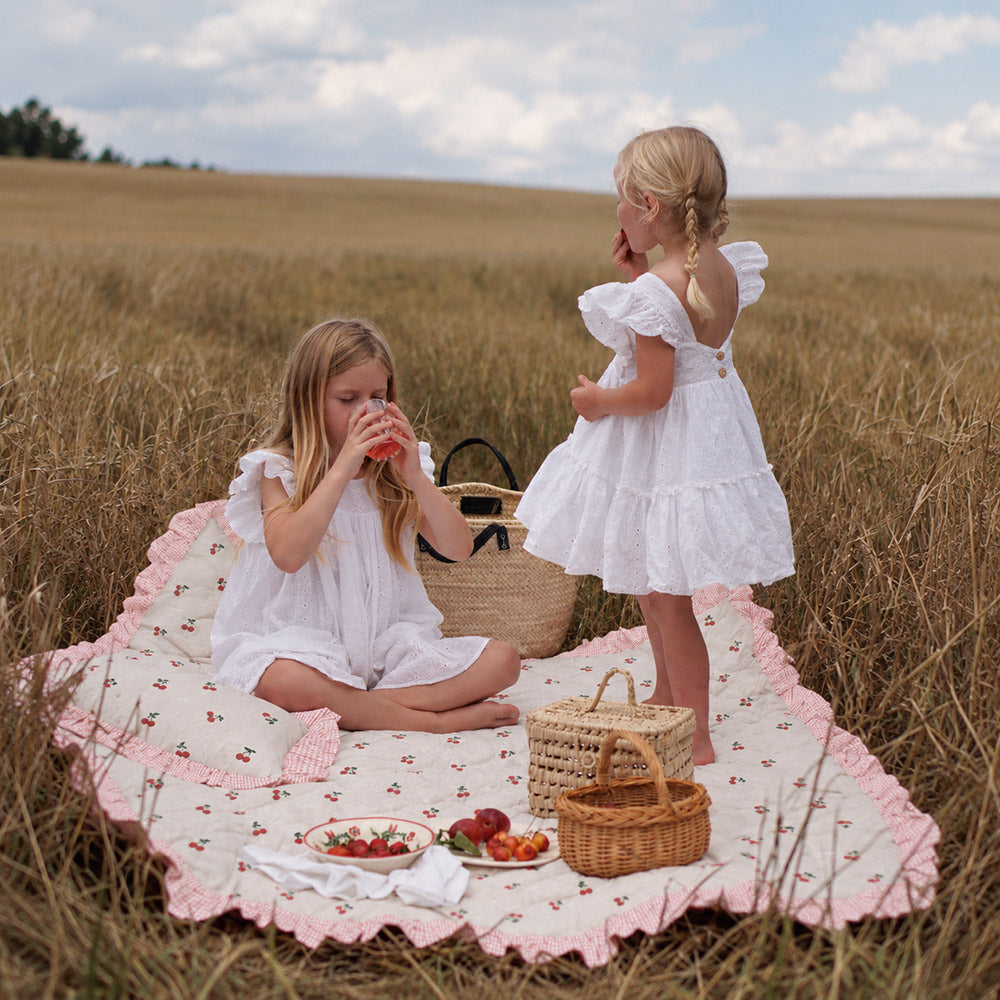 The Orchard Ruffled Quilt & Pillow Set - Cherry
