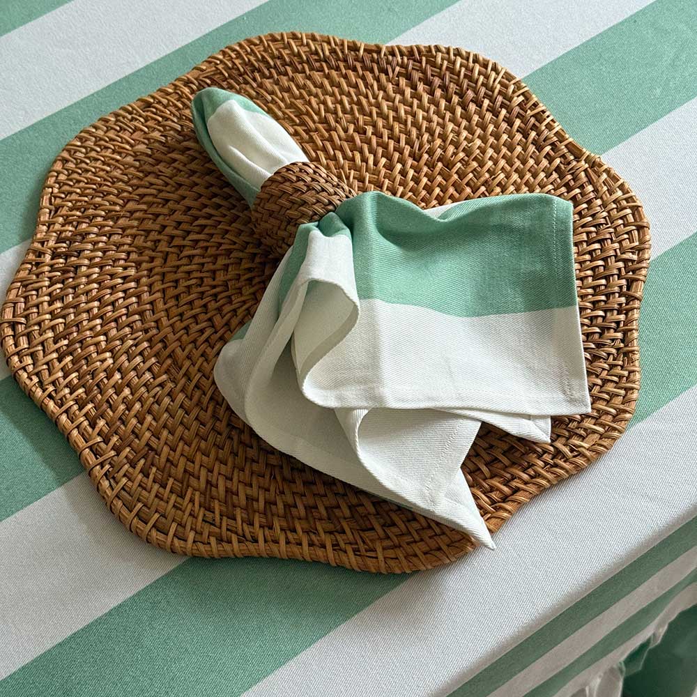 Riviera Sage Striped Rectangle Tablecloth Ruffle
