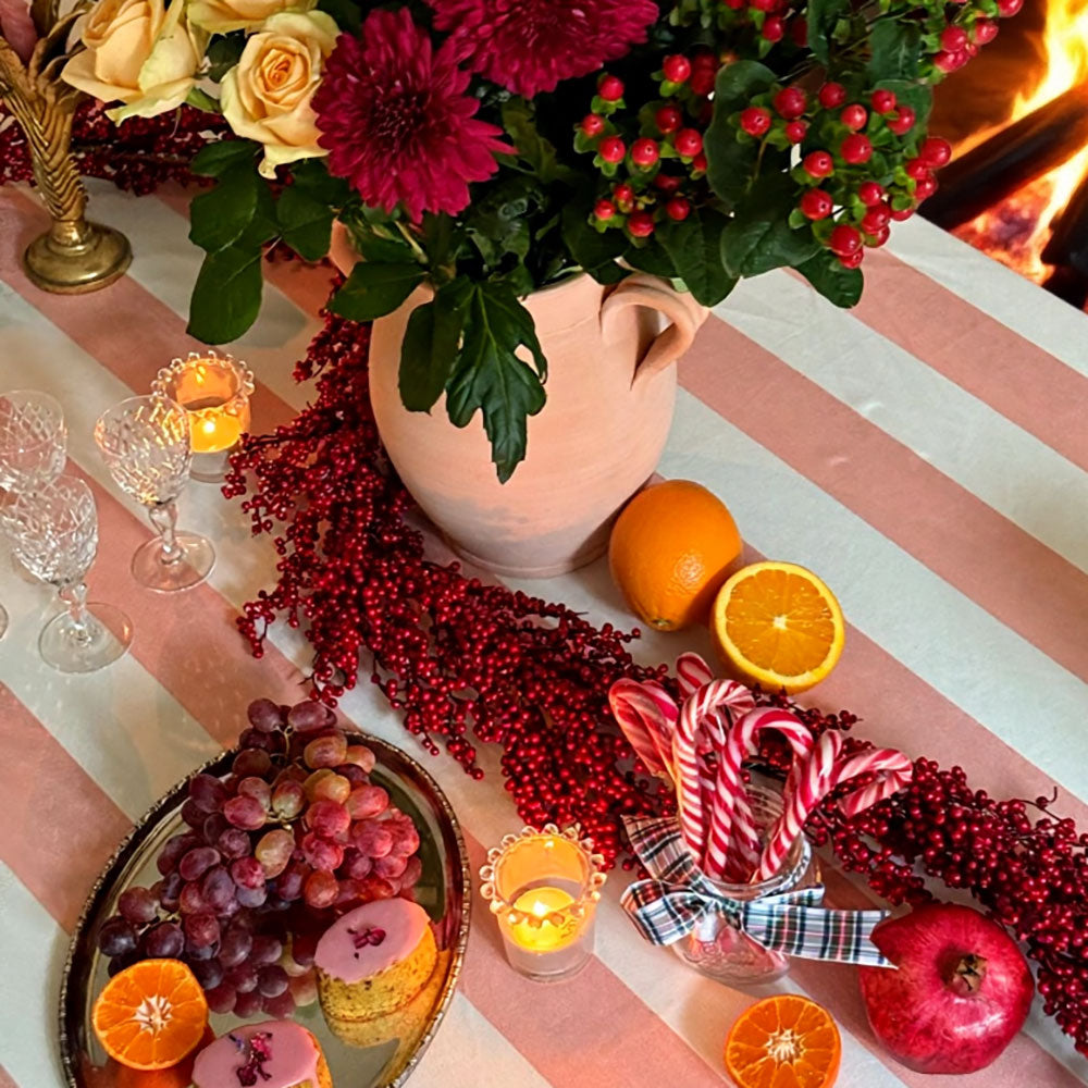 Riviera Pink Striped Rectangle Tablecloth Ruffle