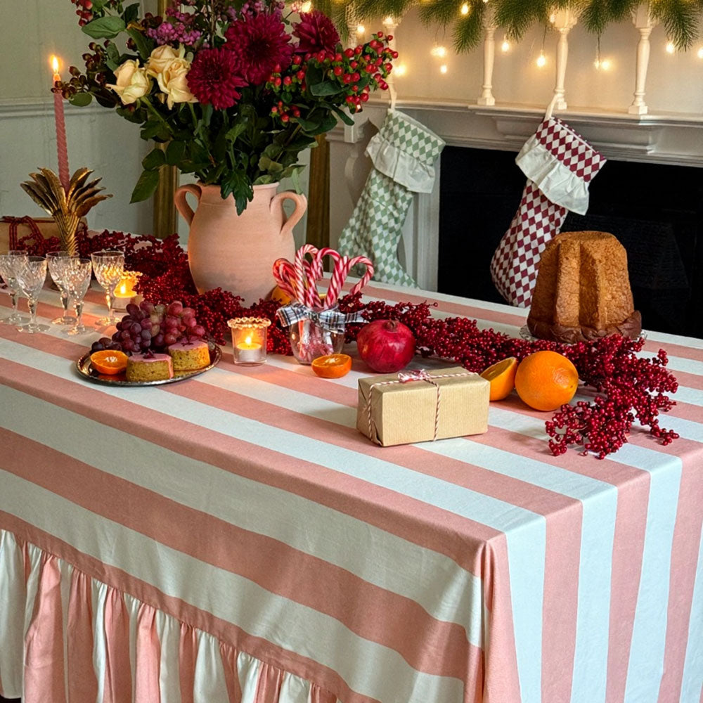 Riviera Pink Striped Rectangle Tablecloth Ruffle